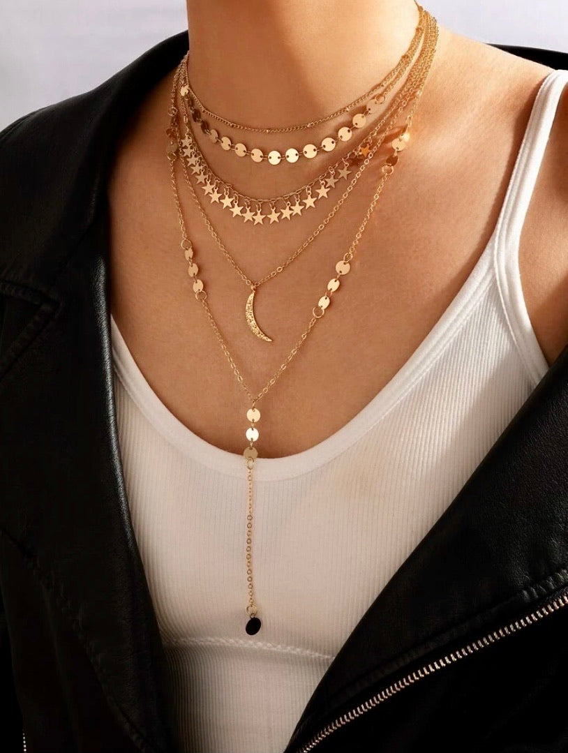 Layered Y-lariat Moon Necklace